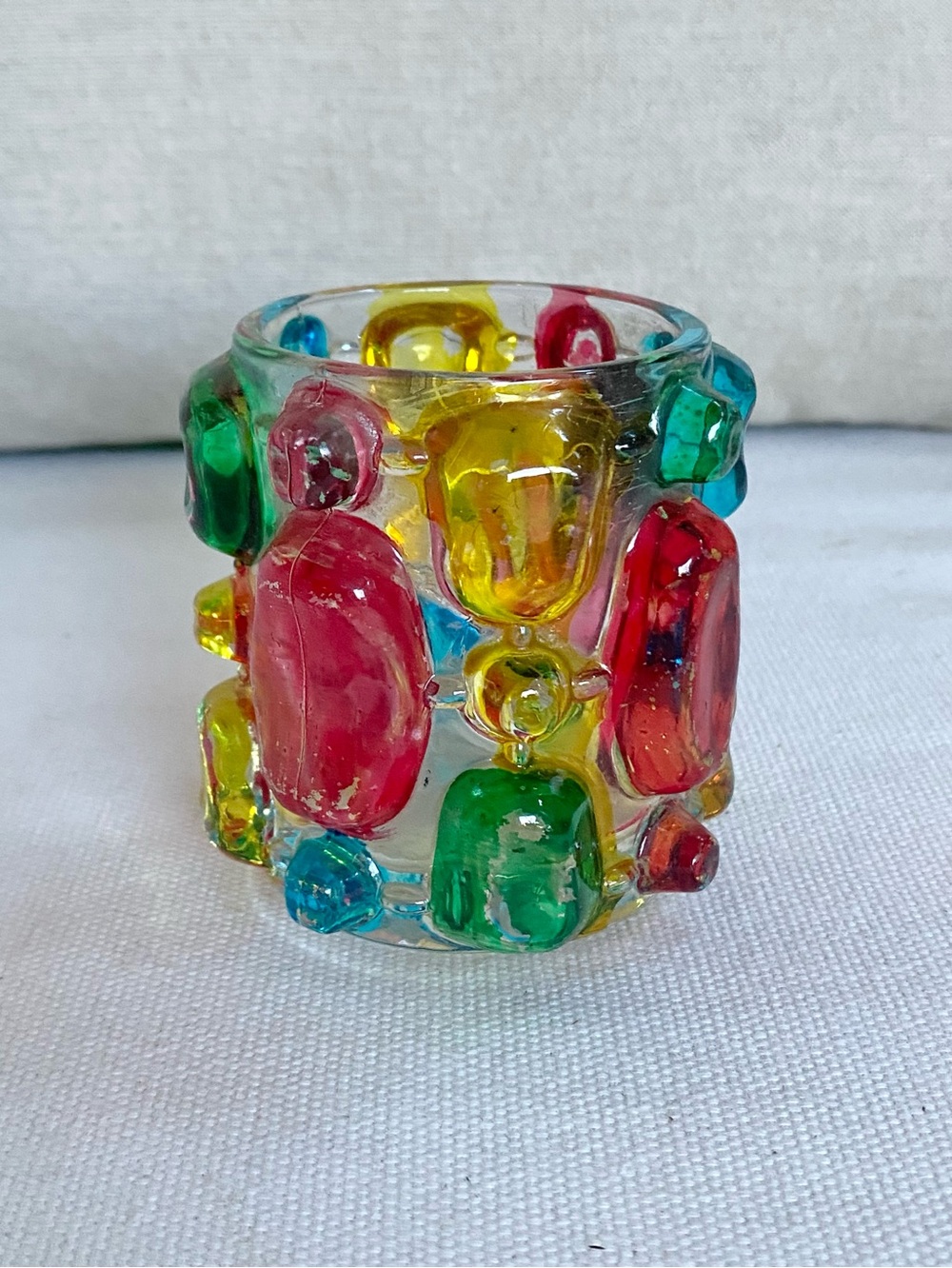 VTG 60s 70s Wales Bond Ware Colorful Knobby Glass Vase Candleholder Japan